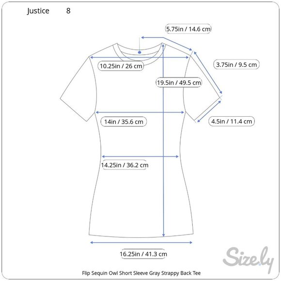 Justice Flip Sequin Owl Short Sleeve Gray Tee Strappy Back Girls 8 - Picture 6 of 6